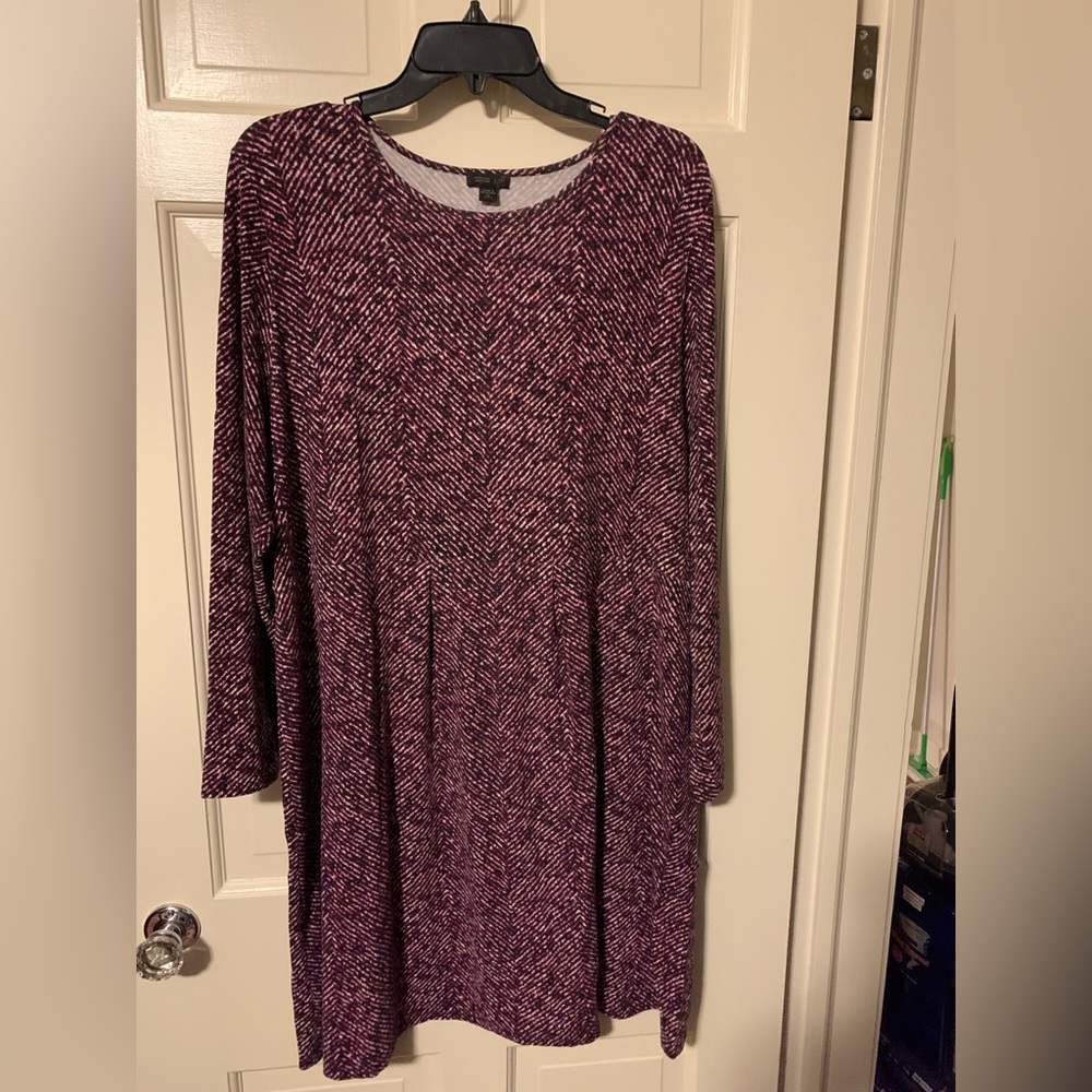 J. Jill Ponte Women Dress X-Large Petite Purple Shift Pockets Knit Long Sleeve